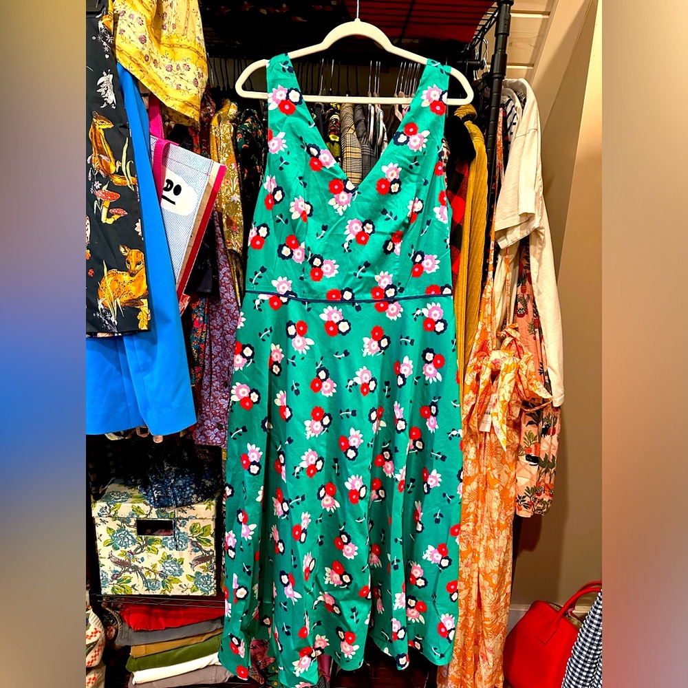 Floral V-Neck Green Sundress - Women